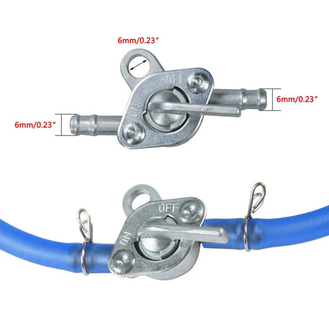 Close-up of fuel valve in PZ19 Carburetor Kit With Air Filter Throttle Grip Cable For 50cc 70cc 90cc 110cc 125cc Chinese Kids ATV.