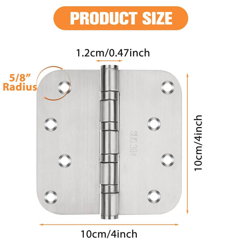 304 stainless steel 4x4 in door hinge, ball bearing, interior/exterior, 5/8 in radius corners, 3-pack