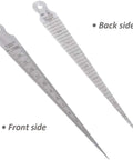 Front and back view of Stainless Steel Taper Gauge 1-15mm and 1/32-5/8 Inch Welding Gauge For Inch And Metric Feeler Gap Measurements 0.1mm Accuracy Pocket Size Laser Engraved Readouts.