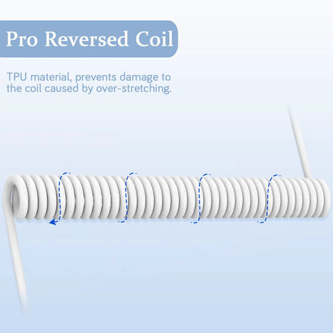 Pro Tier Coiled Gaming Keyboard Cable, USB Type C To USB A Mechanical Switch Spring Cord With Detachable Connector, Tangle Free TPU Shielding, Blazing Fast Sync And Slick Zero Drag For PC Gamers White
