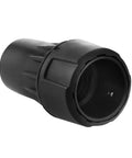 Universal 1-1/4 Inch Dust Collection Quick Connector Adapter for Vacuum Hoses, shown in black plastic with textured grip