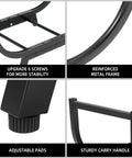 Details of 30-Inch Curved Firewood Rack, Heavy-Duty Steel Log Holder For Indoor And Outdoor Use, showing adjustable pads and carry handle