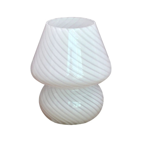 Glass Mushroom Bedside Lamp With Vintage Stripe Glass Delicate Nightstand Desk Light For Living Room And Bedroom USB Powered