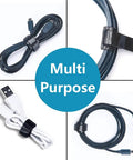Reusable Black Cable Ties 50 Pack Hook And Loop Wire Wraps securing various cables shown in multipurpose use