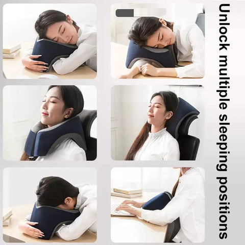 Memory Foam Travel Neck Pillow And Desk Wedge For Napping, Reading, And Office Comfort in various positions