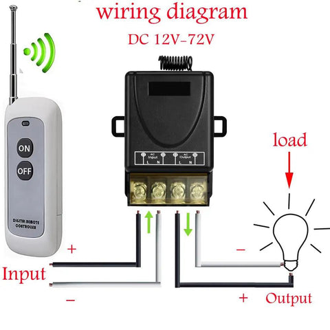 Wiring diagram for High Power Wireless Remote Relay Switch For 12V And 24V Systems with 40A Load and RF Control