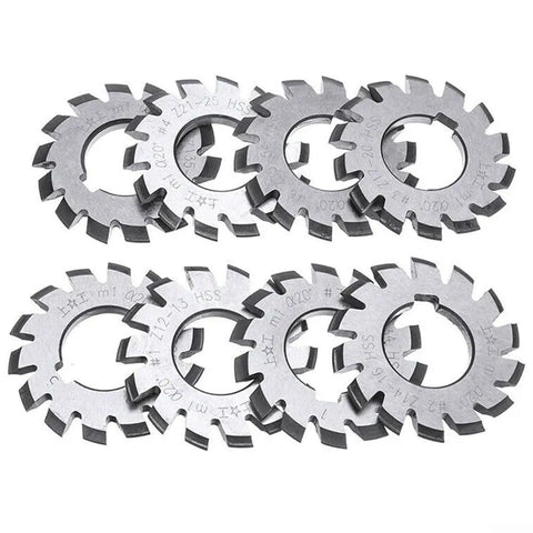 M1 Pro Grade Gear Cutter Set with HSS Involute Milling Cutters for Metalworking and CNC Machining, 8-piece kit, 20 Degree PA