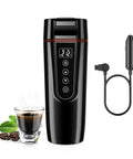 Road Trip Ready Travel Car Kettle With 12V And 24V Power, Portable 400 mL Electric Water Boiler, LCD Display, coffee and cable visible