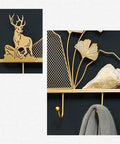 Tough Metal Wall Hook Heavy Duty Coat Rack With Extra Spacious Storage For Keys Umbrellas Coats And Hats features deer and floral design.