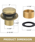 Brushed Gold Tub Drain Kit With Two Hole Overflow Faceplate Bath Tub Drain Trim Set Conversion Replacement shown with dimensions