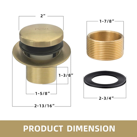 Brushed Gold Tub Drain Kit With Two Hole Overflow Faceplate Bath Tub Drain Trim Set Conversion Replacement shown with dimensions