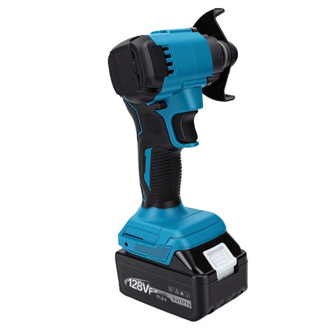Compact Cordless Mini Circular Saw And Angle Grinder High Speed Cut Off Tool Kicking Up Dust With Zero Cords, battery-powered design.