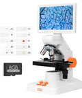 Digital Microscope 1200X USB With a 7 Inch Rotatable Screen for Kids and Adults, Easy to Share Observations in Classrooms and at Home, Compact Design That Makes Science Hands On and Fun; white USB microscope with slides and 8GB card