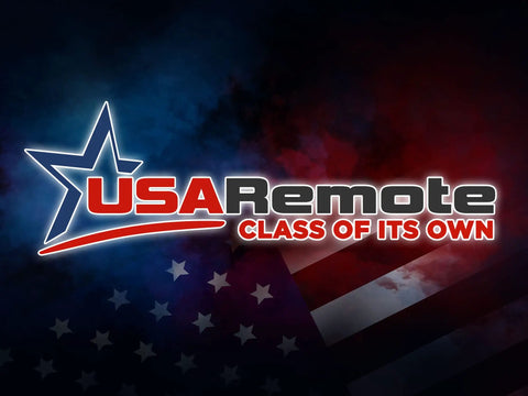 USA Remote logo with star design on an American flag background