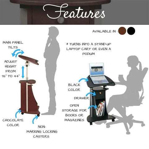 Slick Black Rolling Laptop Cart Featuring Legit Adjustable Top And Ultra Smooth Casters And Secure Edge Grip For Epic Bedside Office Setup And Chill Reading Nights with height adjustment feature and storage drawer.