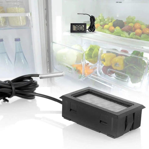 Set Of 3 Black Digital LCD Thermometers With External Probes For Fridge Freezer Refrigerator And Aquarium Fahrenheit Display