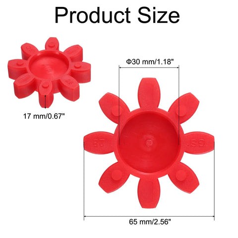 4 Pack GS28 Jaw Coupling Inserts Red Urethane Flexible Solid Center Inserts for L Jaw Couplings Beefy Durable Vibration Dampening Drive Component for Mechanical Mounting and Smooth Power Transfer, size 65mm