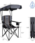 Oversized Camping Chair With Adjustable Canopy 380 Lbs Capacity Heavy Duty Portable Folding Beach Chair With Shade, dimensions labeled