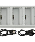 Three Port Drone Charging Station For Mini 3 Pro On The Go Fast PD Battery Hub With Power Bank Charging Outdoor Safe Charging shown.