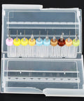 110 Pcs 0.1 To 1.0 Mm Tungsten Carbide Drill Bit Set Ultra Sharp Tips in clear holder with colorful ends for PCB circuits.