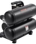 Heavy Duty Oil Free Air Compressor 4.6 Gallon Steel Tank showing dual tanks and compact design for tire inflation and auto repair.