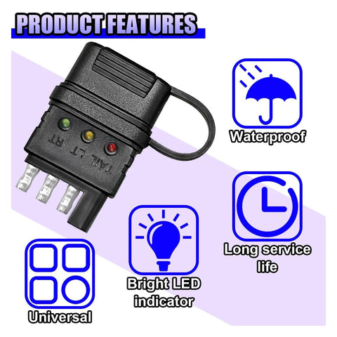 4-Way Flat Trailer Wiring Tester With 4-Pin Double End Male And Female Plugs, Clear Indicator Lights, Durable Design