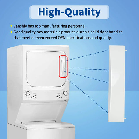 White Dryer Door Handle Compatible With GE Washers And Dryers, Replacement Part WE01X30378 WE01X25878 WE1M1068 PS11772025 PS12743305 AP6983534, Made From High Temp ABS Plastic, Super Easy Install And Built To Last