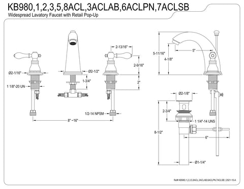 American Classic Widespread Bathroom Faucet With Pop Up Drain Brushed Nickel Dope Solid Brass Build 8 To 16 Inch Spread diagram