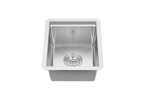 Top view of Dope Workstation Style Undermount Stainless Steel Kitchen Sink With Grid And Cutting Board, Single Bowl, 17x17 size