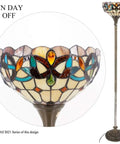 Tiffany Style Floor Lamp With 12 Inch Stained Glass Shade 71 Inch Tall Antique Bronze Base Uplight Torchier With Foot Switch
