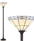 Bronze Tiffany Style Torchiere Floor Lamp 68.57 Inch Tall With Handcrafted Multicolor Stained Glass Bowl Shade Traditional Art Deco Metal Standing Light LED Bulb Included ETL Listed Retro Vibe