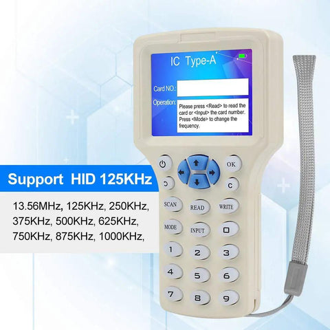 All In One RFID And NFC Card Copier And USB Reader, Supports 125KHz And 13.56MHz, 10 Frequency Access Writer Duplicator, UID Decoder, And Key Fob Programmer For Pro Grade Card Types, handheld device with screen and keypad
