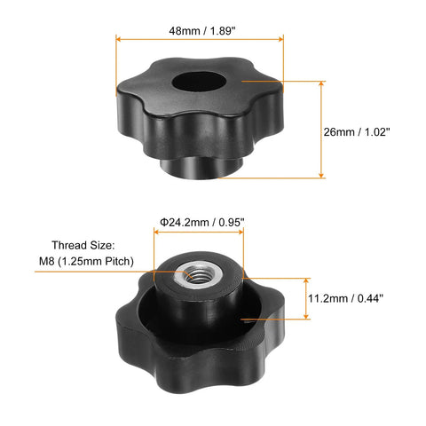 10 Pack M8 Star Knobs With 48mm Heads For Through Hole Brass Inserts Heavy Duty Screw In Clamping Hand Knobs Black For Machinery CNC