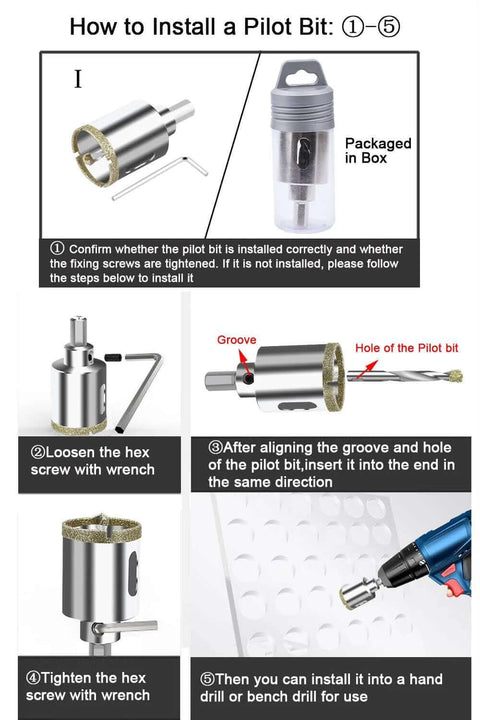 ASNOMY 2-1/4in diamond hole saw with pilot bit and hex wrench for glass ceramic tile