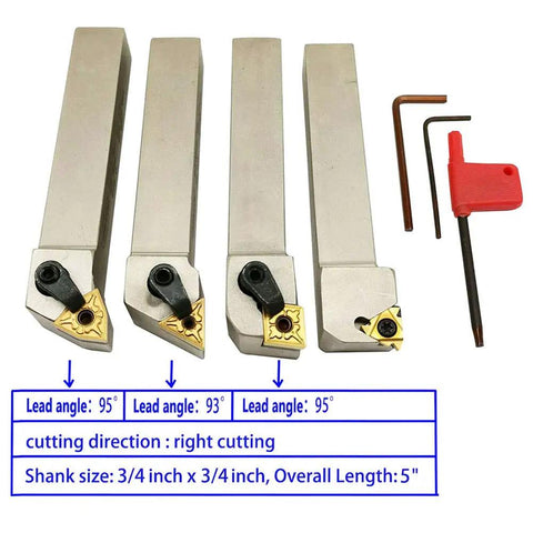Beefed-Up 3/4 Inch CNC Lathe Tool Holder Set with carbide inserts and wrenches, TiN coated, shank size 3/4 inch x 3/4 inch.