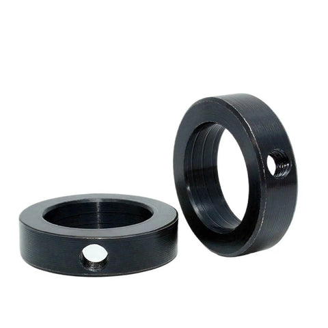 Professional Grade Fixed Ring Set Screw Shaft Collar Carbon Steel Anodized Split Clamp Design High Durability Zero Slippage On Shafts Under Heavy Load Ensuring Maximum Stability Where Tight Fittings Ensure Reliability And Safety Daily, black carbon steel shaft collar set, two views