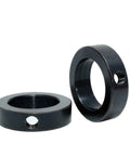 Real Deal Fixed Ring Set Screw Shaft Locator Stop Collar Anodized Carbon Steel Heavy Duty Durable Mechanical Stop Spacer Reliable High Quality Hardware For Pros Looking For Gear That Works When It Matters Most. black anodized shaft collar set screw, two angles