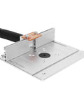 Multifunctional Aluminum Alloy Router Lift Kit With 180 Degree Rotatable Insert Plate for precise woodworking and carving.