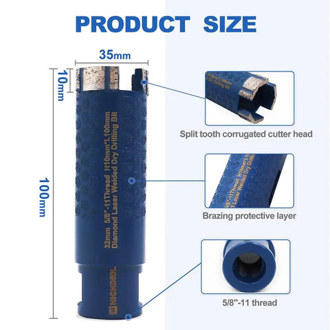 Diamond Core Drill Bits One And Three Eighths Inch 35mm Dry Hole Saw With Side Protection For Coring Or Drilling Holes