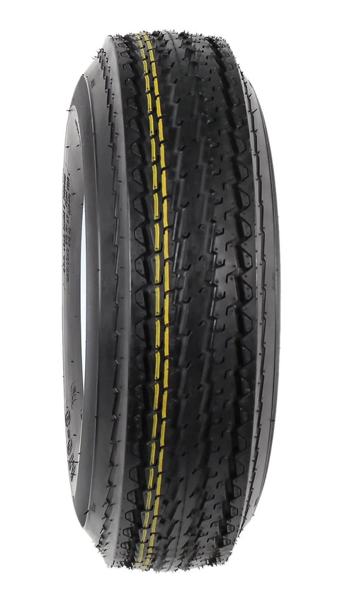 Close-up of Two Pack Trailer Tire On Rim For 570-8 5.70-8 8 Inch White Wheel Load Range C Four Lug Pattern With Two Year Warranty