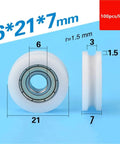 Get These Super Cool 100pcs U Groove Plastic Coated Bearings With Roller Wheels For Smooth Door And Window Slides That Are Rust Proof Self Lube And A Total Game Changer For Easy Home Fix Up Jobs No Grease Needed Ever, measuring 6x21x7mm.