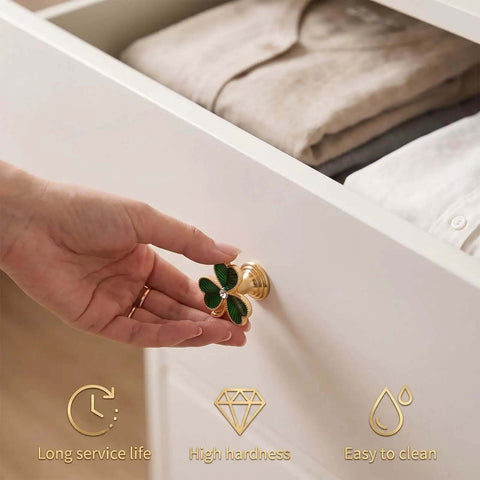 Hand installing Gold Clover Drawer Knob from 4 Pack For Wardrobe Cabinets Dresser Cupboard Modern Minimalist Pulls Zinc Alloy