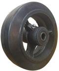 Heavy Duty Rubber Caster Wheel, 6 Inch Diameter And 2 Inch Wide, 500 Lb Load Rating, Cast Iron Core, Half Inch Axle, side view.