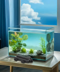 Fish Tank Water Hose Clip Holder For Aquarium Hose Clamp Made Of ABS Plastic on table beside aquarium