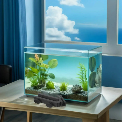 Fish Tank Water Hose Clip Holder For Aquarium Hose Clamp Made Of ABS Plastic on table beside aquarium