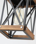 Awesome Oak Wood And Matte Black Farmhouse Pendant Light With 59 Inch Adjustable Chain And Killer Style Easy Hang Single Cage Fixture To Spice Up Your Kitchen Island Or Bar Corner close-up view of oak wood and metal framework.