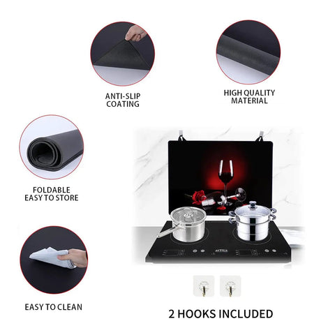 Extra Thick Stove Top Cover For Electric Stoves, Natural Rubber Glass Top Protector shown with anti-slip, foldable features