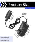 Boss Level Plug And Play Car AC To DC Power Converter 110 To 240V To 12V 24W Transformer Adapter with output and size details