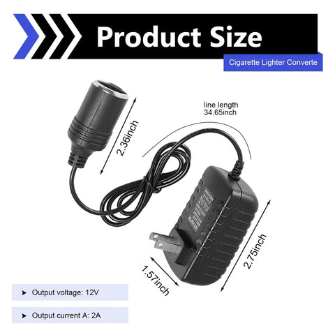 Boss Level Plug And Play Car AC To DC Power Converter 110 To 240V To 12V 24W Transformer Adapter with output and size details