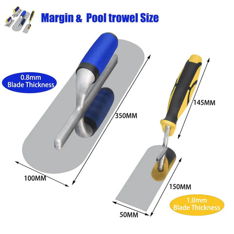 Stainless Steel Pool Trowel And Margin Trowel Plus Concrete Edger And Groover Kit For Masonry And Stucco, size details